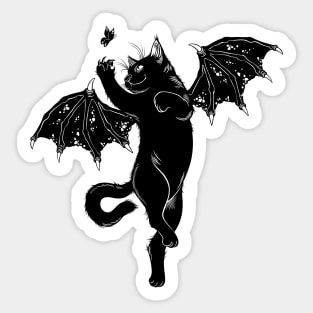 flying cat bat hunt butterfly Sticker